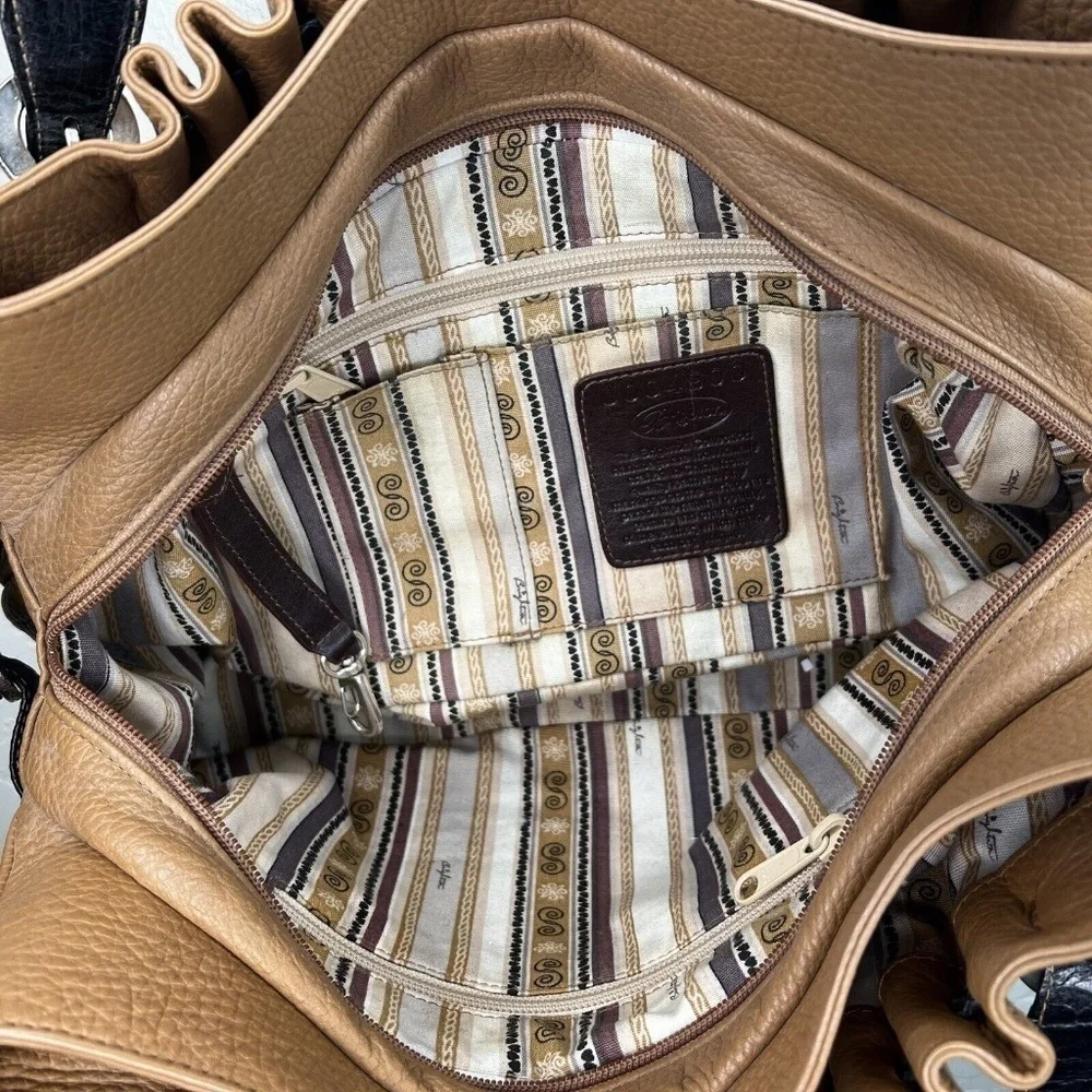 Brighton Pebble Leather Croc details British Tan & Chocolate Brown combo purse